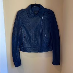 PAIGE Navy Blue Textured Leather jacket Size Small